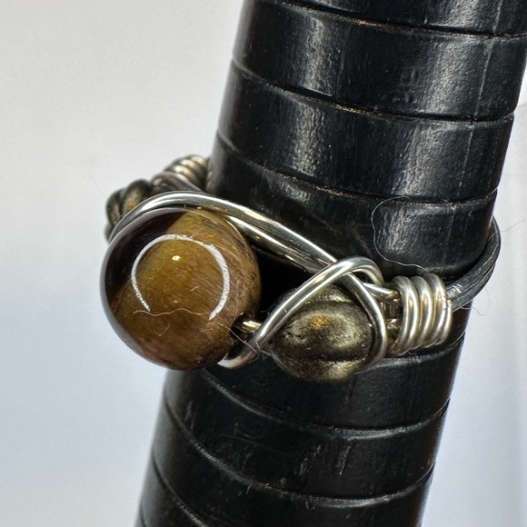 Tiger eye ring gemstone silver color wire wrap handmade - Picture 1 of 4